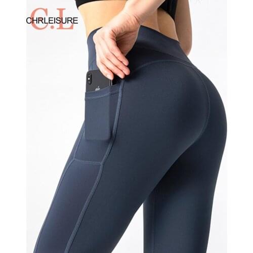 CHRLEISURE Sexy Solid Fitness Women Leggings Pocket High Waist Tummy Control Sports Leggings Push Up Gym Legging Short Pants