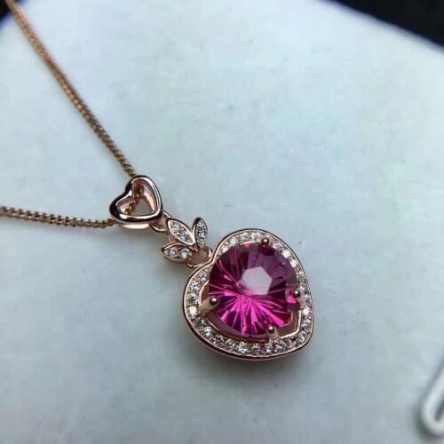 Natural pink topaz Pendant natural gemstone Elegant Romantic heart shaped pendant necklace S925 silver women party fine jewelery