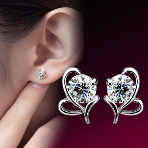 1pair Elegant Hypoallergenic Lady Silver Plated Bow-knot Rhinestone Ear Stud Earrings Fashion Bijouterie