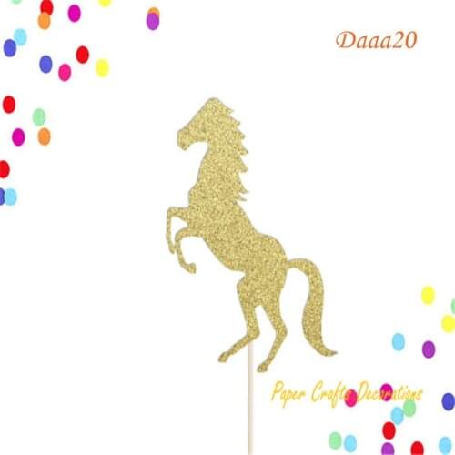 1pcs 15cm Glitter Gold Horse Cake Topper for Cowgirl Cowboy Birthday Cake Topper Horse Party Cake Decorating Supplies