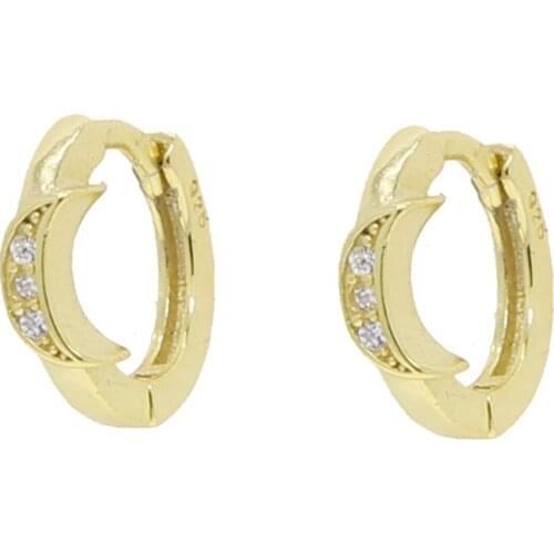 100% 925 sterling silver earrings small moon crescent pave cz small pure silver minimal hoop earring Women jewlery