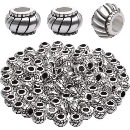 100pcs Antique Silver Alloy Lantern Spacers Beads Tibetan Beads European Large Hole Spacers Round beads Spacer Charms for DIY