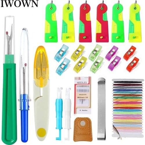 19pcs Sewing Tool Set Automatic Needle Threader Hand Sewing Needles Seam Ripper Sewing Clips for DIY Patchworks Accessories