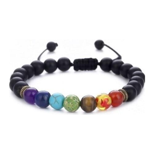8mm rope Chakra Healing Balance Reiki Buddha Prayer Yoga Bracelet Onyx Stone hs42 adjusted ball bead Macrame Bangles