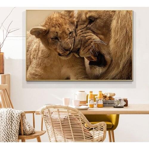 Afrian Lions Mother And Baby Oil Painting on Canvas Scandinavian Posters and Prints Cuadros Wall Art Pictures For Living Room