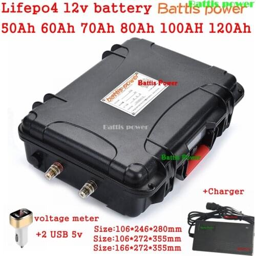 Ultra large capacity 12.8v 12V 50Ah 60Ah 70Ah 80Ah 100AH Lifepo4 cells Battery for 250w 500w solar power ups + 14.6v charger