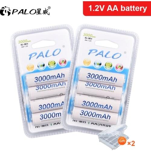 4-24pcs PALO Battery NIMH AA 3000Mah 1.2V 2A Ni-Mh aa Rechargeable Batteries Aa Bateria Baterias + 2pcs Battery Hold Case Boxes
