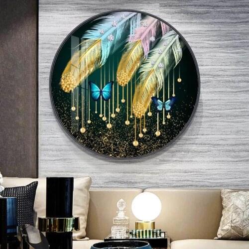 Diamond Painting New 5D Full Diamond Living Room Dining Room Light Luxury Crystal Feather Cross Stitch Home Decoration Products