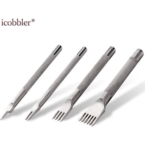 3/4mm 1/2/4/6 Prong DIY Diamond Lacing Stitching Chisel Set Leather Craft Kits, More Sharp and Durable,Leather Hole Punch Tool