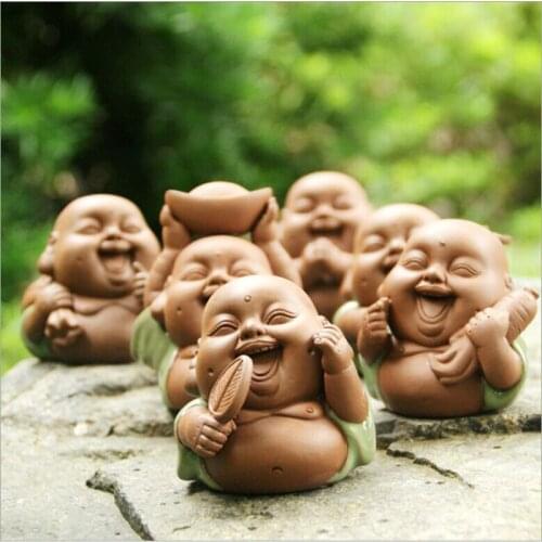Buddha Tea Pet Purple Clay Laughing Buddha Statue Figurine Decoration Monk Car Accessories Bonsai Garden House Decoration buda