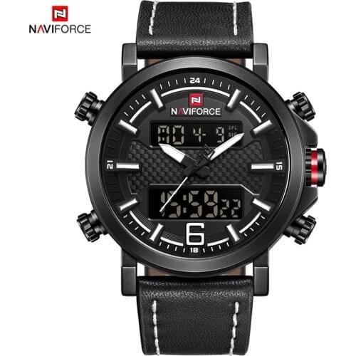 Mens Watches To Luxury Brand Men Leather Sport NAVIFORCE Men Watch Quartz LED Digital Clock Waterproof Military Wrist Watch 9134