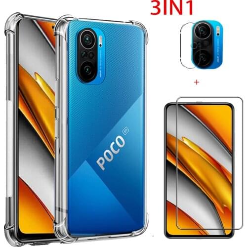3in1 case protective glass poco F3 Tempered Glass lens screen Protector for xiaomi poco F3 F 3 safe film pocoF3 phone case cover