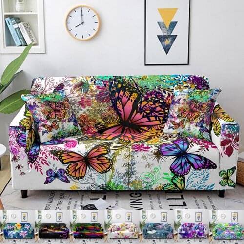3D Printed Butterfly Slipcovers Sofa Cover for Living Room Sectional Couch Cover 2/3 Seater funda de sofá L Shape Sofa Need 2pcs