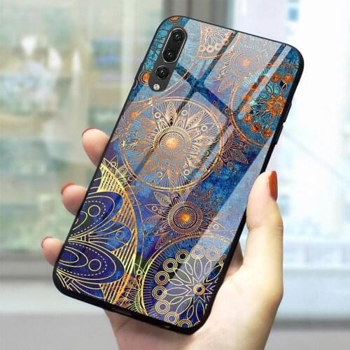 Sapphire Jade Stained Glass Mandalas Phone Case for Huawei Honor 10 Lite Cover 9 7A P10 P20 P30 PRO P Smart Mate 20 Lite Glass