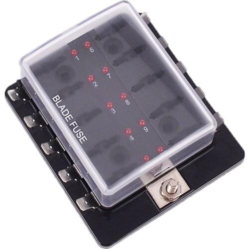 10 Ways 6 Ways Blade Fuse Box Holder with LED Warning Light for Car Boat Marine Trike 12V 24V M size