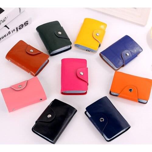 Women Men Credit Card Holder Genuine Leather Buckle Large Capacity Business ID Holders Organizer