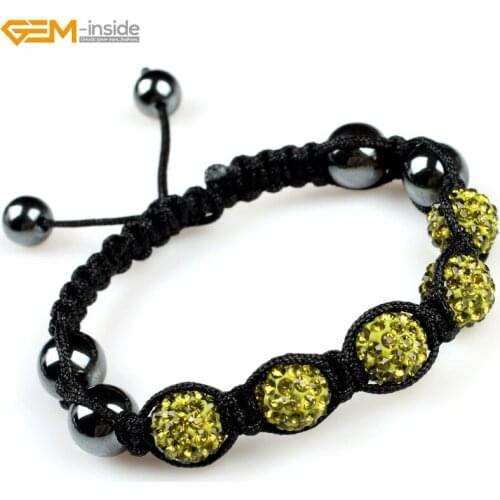 Gem-inside 10mm Shining Crystal Ball Beads 5+6 Beads Adjustable length Hand-woven Bracelet Fashion Jewelry Christmas Gift