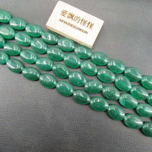APDGG 13x18mm Green Jade Smooth Oval Loose Gemstone Beads 15'' Strands Jewelry Making DIY