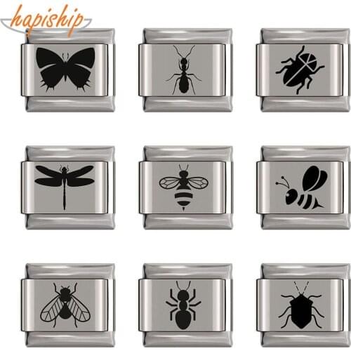Hapiship Original Daisy Cute Insects Butterfly Charm Links Fit 9mm Bracelet Stainless Steel Jewelry DIY Making DJ211