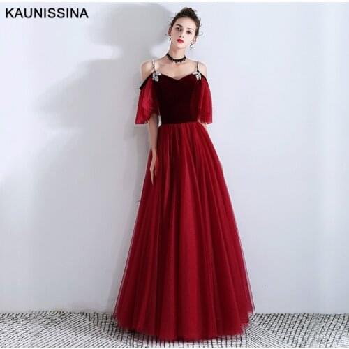 KAUNISSINA Evening Dress A Line Formal Party Dresses Floor Length Tulle Red Celebrity Prom Gown Dress Bridal Vestido