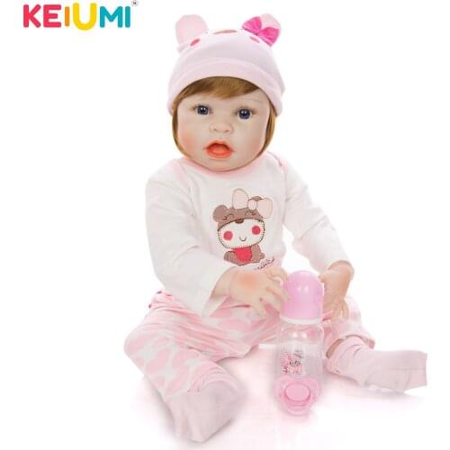 KEIUMI Funny Reborn Baby Girl Doll 23 inch Full silicone Vinyl Waterproof Toy Realistic Reborn Boneca 57 cm For kids playmates