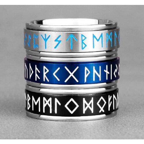 Nordic Viking Rune Spin Luminous Stainless Steel Mens Rings Simple Retro For Male Boyfriend Jewelry Creativity Gift Wholesale