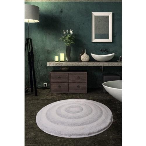 Round White Bathroom Rug Washable, Anti-Slip Soles