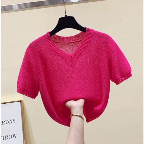 Summer Short Sleeve Fashion knit air conditioning smock T-shirts Top Thin Style Ice silk T Shirt Womens T-Shirt short y2k top