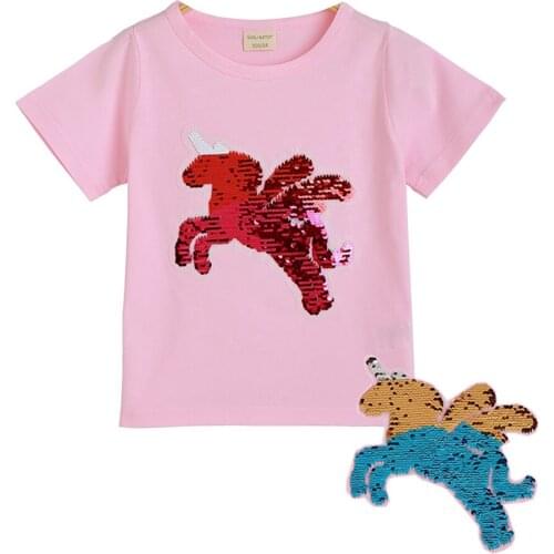 Summer Girls Boys T Shirt Sequin Change Graph Reversible Baby T-shirts Kids Tops Clothing 2021 New