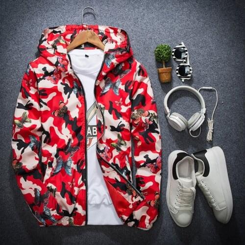 Mens Hoodie Jacket 2021 New Autumn Butterfly Print Men Windbreaker Zipper Coat Male Casual Outwear Brand Clothing