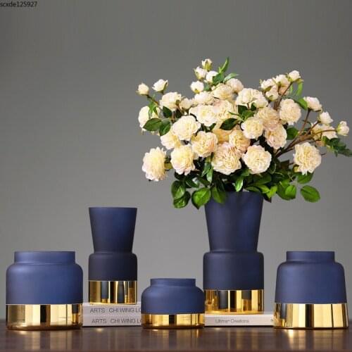 Nordic Luxury Gold-plated Frosted Glass Vase Hydroponic Flower Arrangement Countertop Decoration Table Top Vase Home Decoration