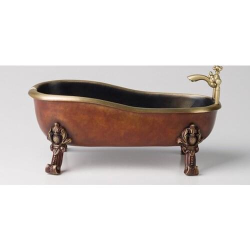 21 CM China Art Deco Pure Brass painted bathtub model ashtray decorate sculpture Decoration Home Furnishings Gift Statue