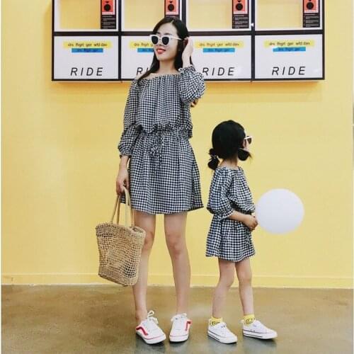 New Mother Daughter Dresses Fashion Korean Plaid Matching Family Outfits Mommy and Me Clothing Dress Casual Mom Daughter Clothes