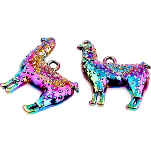 5pcs/lot Rainbow Color Zinc Alloy Animal Alpaca pendant Charms fit Necklace Halloween Christmas pendant womens Men jewelry
