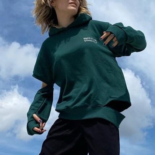 Casual Women Letter Print Hoodies 2021 New Korean Style Crewneck Split Sleeve Hooded Sweatshirt Autumn Harajuku Loose Tops