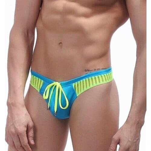 Transparent Stripes Sexy Thong Swimwear Men Swim Briefs Bulge Push Up Gay Mens Swimsuit Bikini Man Bathing Suit Beach Surf Short