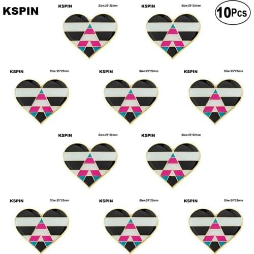 Straight Allies Heart Shape Lapel Pin Flag badge Brooch Pins Badges 10Pcs a Lot