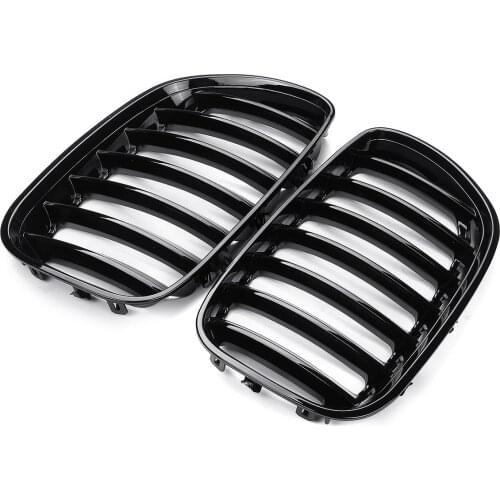 2Pcs Gloss Black Car Front Kidney Grill Grilles Right & Left for BMW X5 E53 2004 2005 2006 ABS 51137124815 51137124816