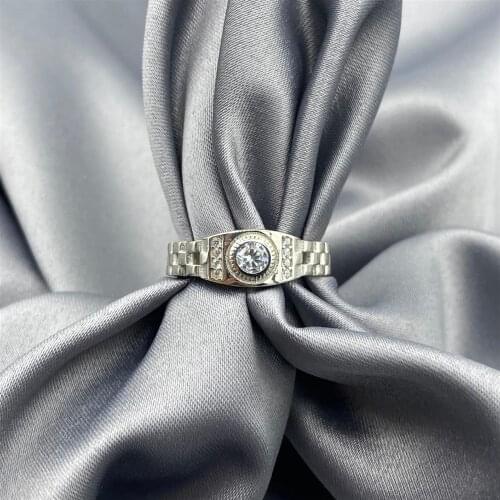 Rodhium Plated Zircon Stone Clock Design Ring