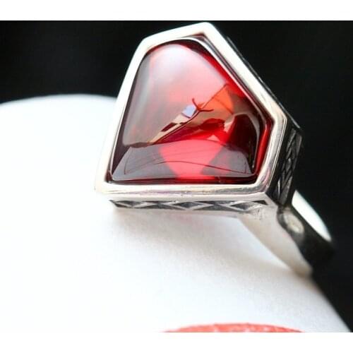Silver Pomegranate red zirconium the silver ring 925 sterling silver women to quit Blue corundum silver ring