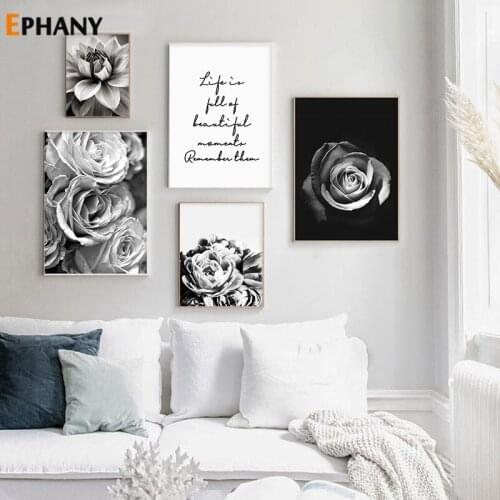 Nordic Poster Black White Rose Canvas Art Decorative Print Dahlia Wall Picture Painting Scandinavian Living Room Home Decoration