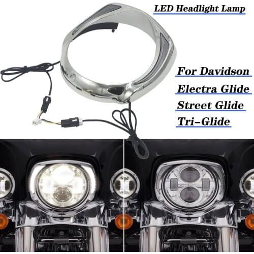Motorcycle LED Headlight Lamp Trim Ring Bezel Fit For Harley Davidson Electra Glide Street Glide Tri-Glide Ultra Limited Low