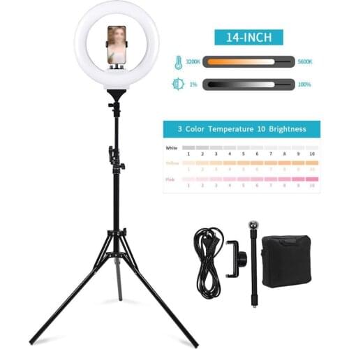 LED Pink 35cm Photography Lighting Selfie Lamp 14 Inch Dimmable USB Ring Light With Tripod Stand Ringlight For Photo Studio