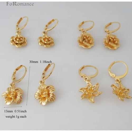 Foromance/- FOUR STYLES YELLOW GOLD GP DANGLE 1.18 inch EARRING DIFFERENT FLOWER SHPPED DANGLER