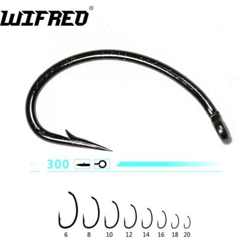 Wifreo 100pcs Down Eye Fly Fishing Nymph Larvae Caddis Shrimp Flies Making Barbed Hooks High Carbon Steel #8 #10 #12 #14 #16
