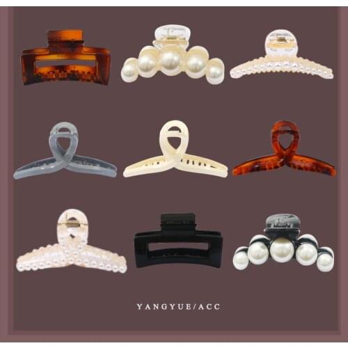 Fashion Girl Hair Claw Imitation Pearl Solid Color Hairpin Geometric Shape Crystal Hair Clips Hair Accessories For Women