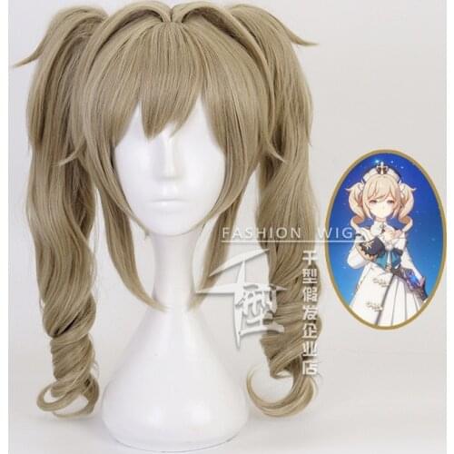 2021 Genshin Impact Barbara Westwind Knights Praying Priest Curly Ponytail Cosplay Wig Hair Disfraz De Halloween Para Mujer