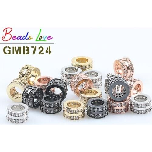 3pcs/lot 7*4mm Metal Brass Micro Pave Cubic Zirconia Round Loose Spacer Beads for Jewelry Making Diy Bracelet Necklace Wholesale