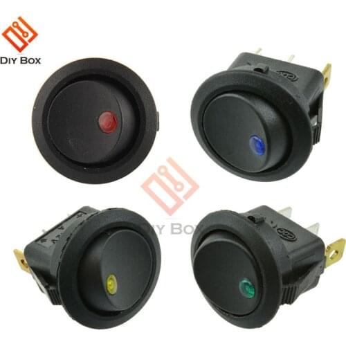 4 Colors 12V LED Dot Light Car Switch Auto Boat Round Rocker 3Pin Round Rocker ON/OFF Toggle SPST Switch Blue/Yellow/Red/Green