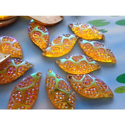 50pcs 15*30mm dazzling Golden AB colour Sew On rhinestones big resin stones water drop shape flatback crystal
